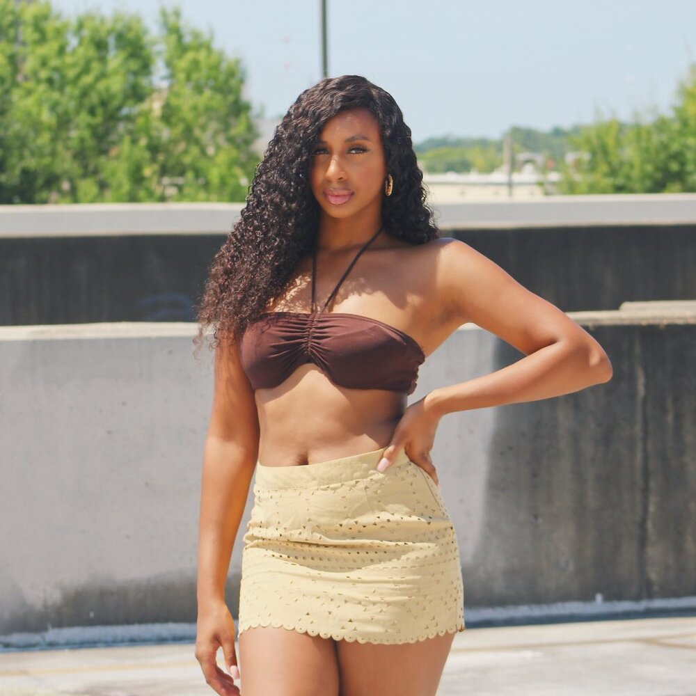 MEDIUM Tan Patterned Mini Skirt